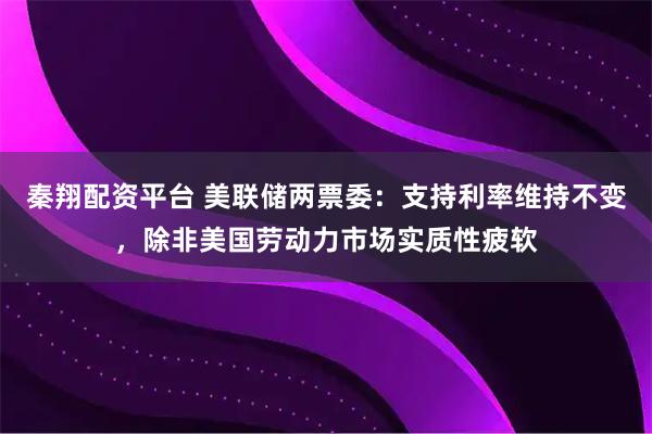 秦翔配资平台 美联储两票委：支持利率维持不变，除非美国劳动力市场实质性疲软